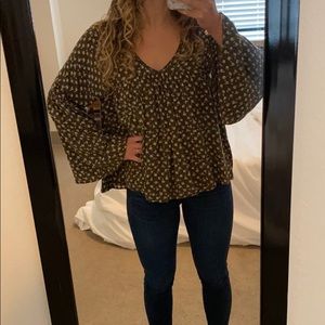 ROOLEE Flounce Olive Green BoHo long Sleeve Top